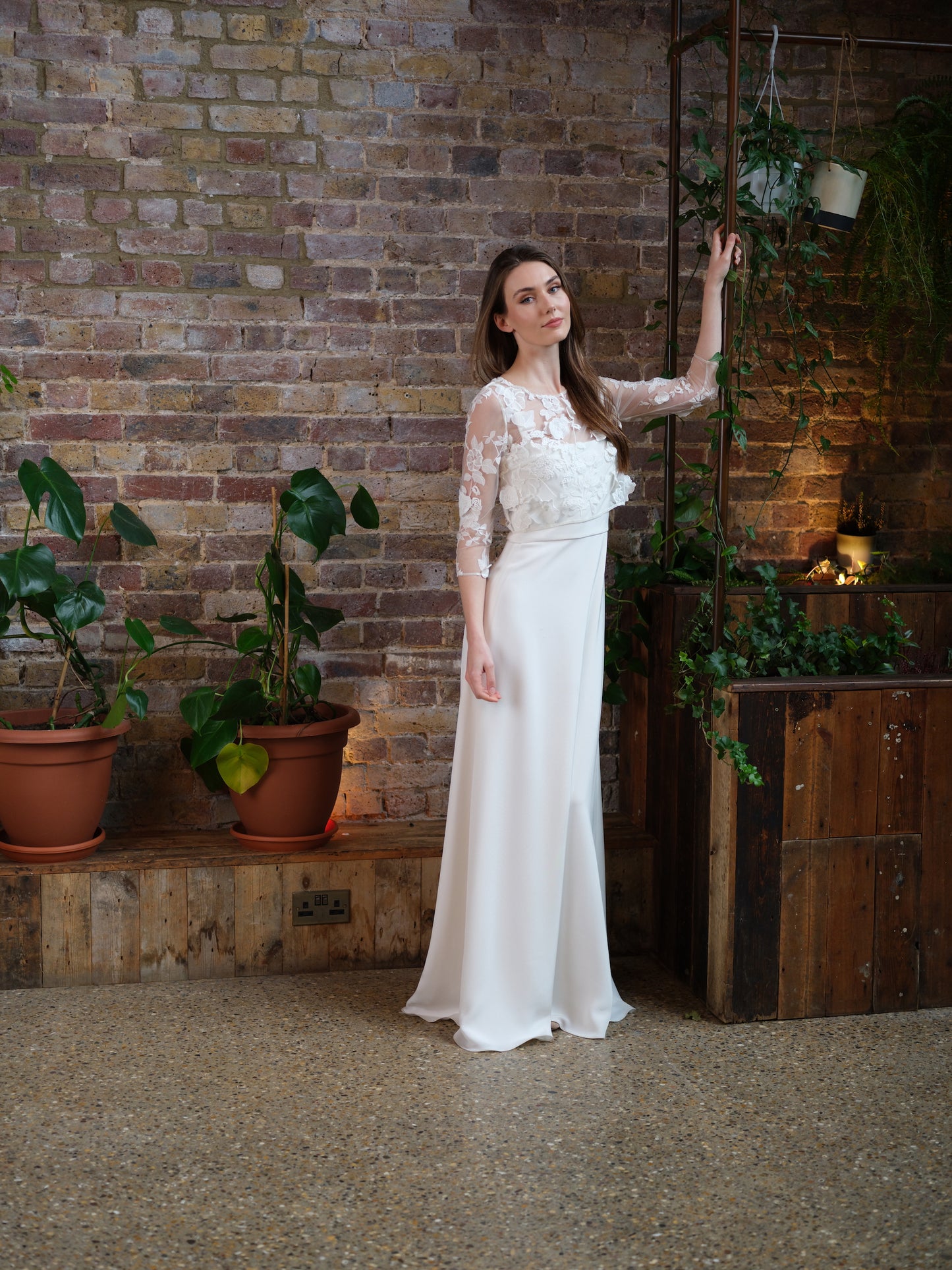 Meaghan Lace Sleeve Top For Wedding Dress With Floral Design