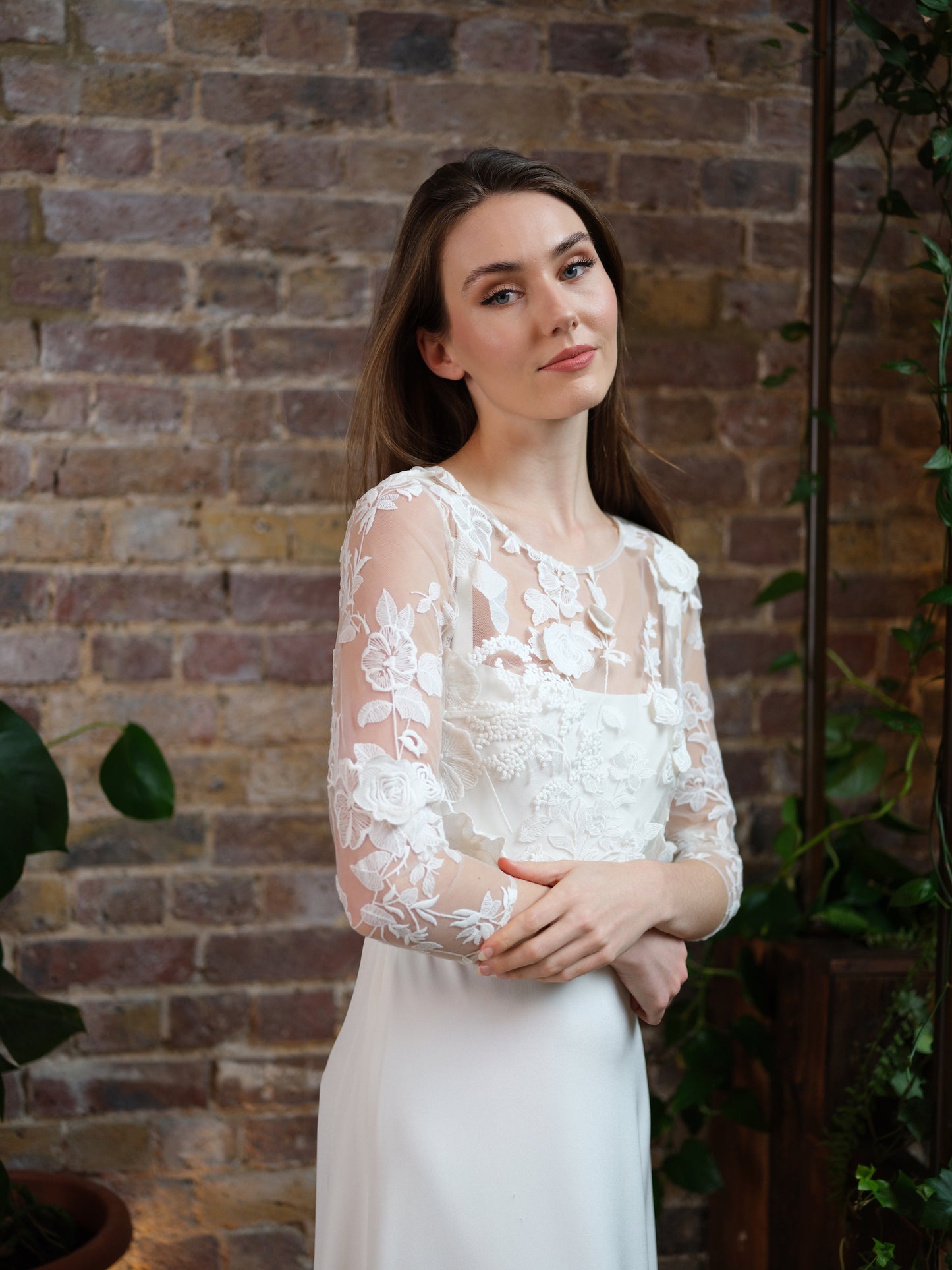 Meaghan Lace Sleeve Top For Wedding Dress With Floral Design