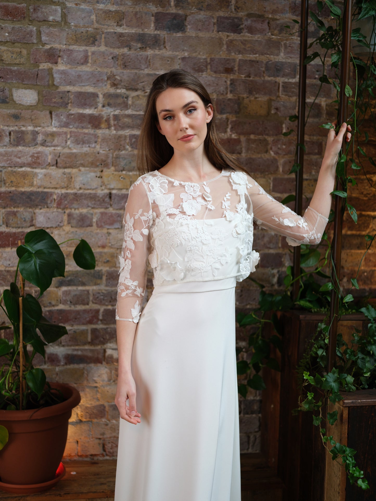 Meaghan Lace Sleeve Top For Wedding Dress With Floral Design