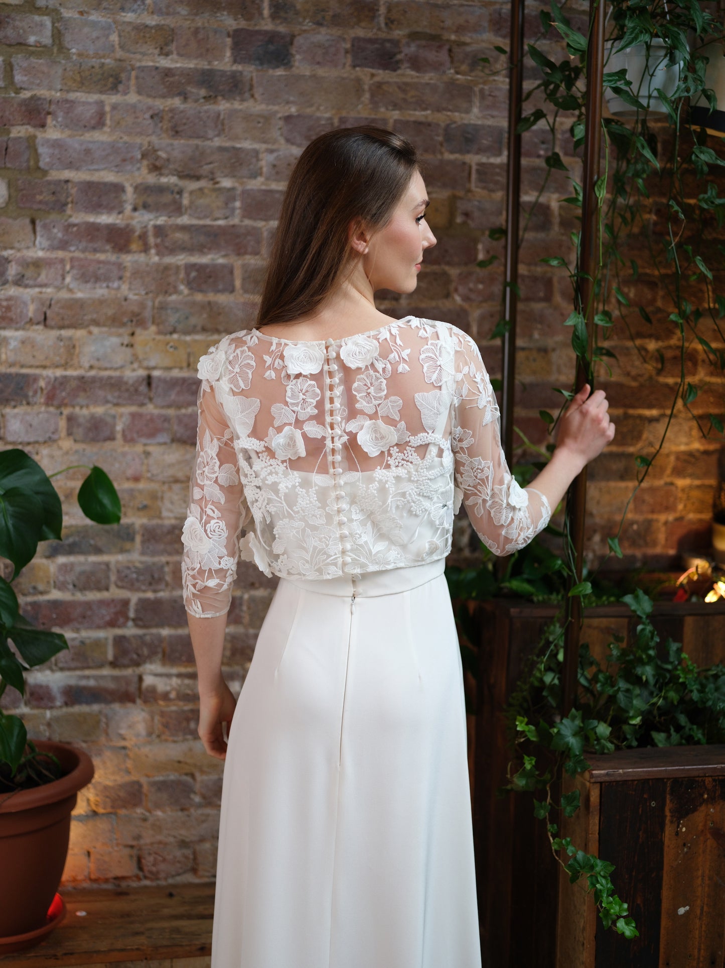 Meaghan Lace Sleeve Top For Wedding Dress With Floral Design