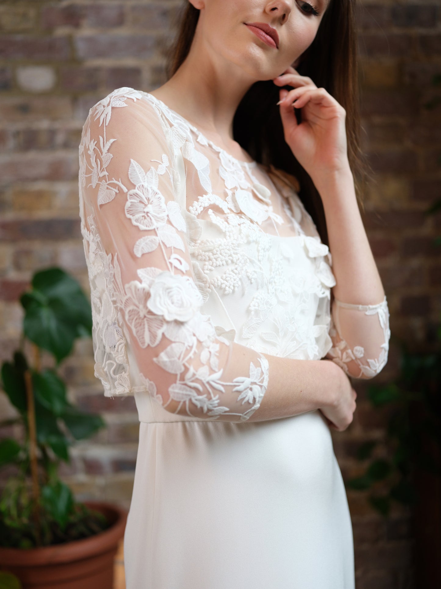 Meaghan Lace Sleeve Top For Wedding Dress With Floral Design