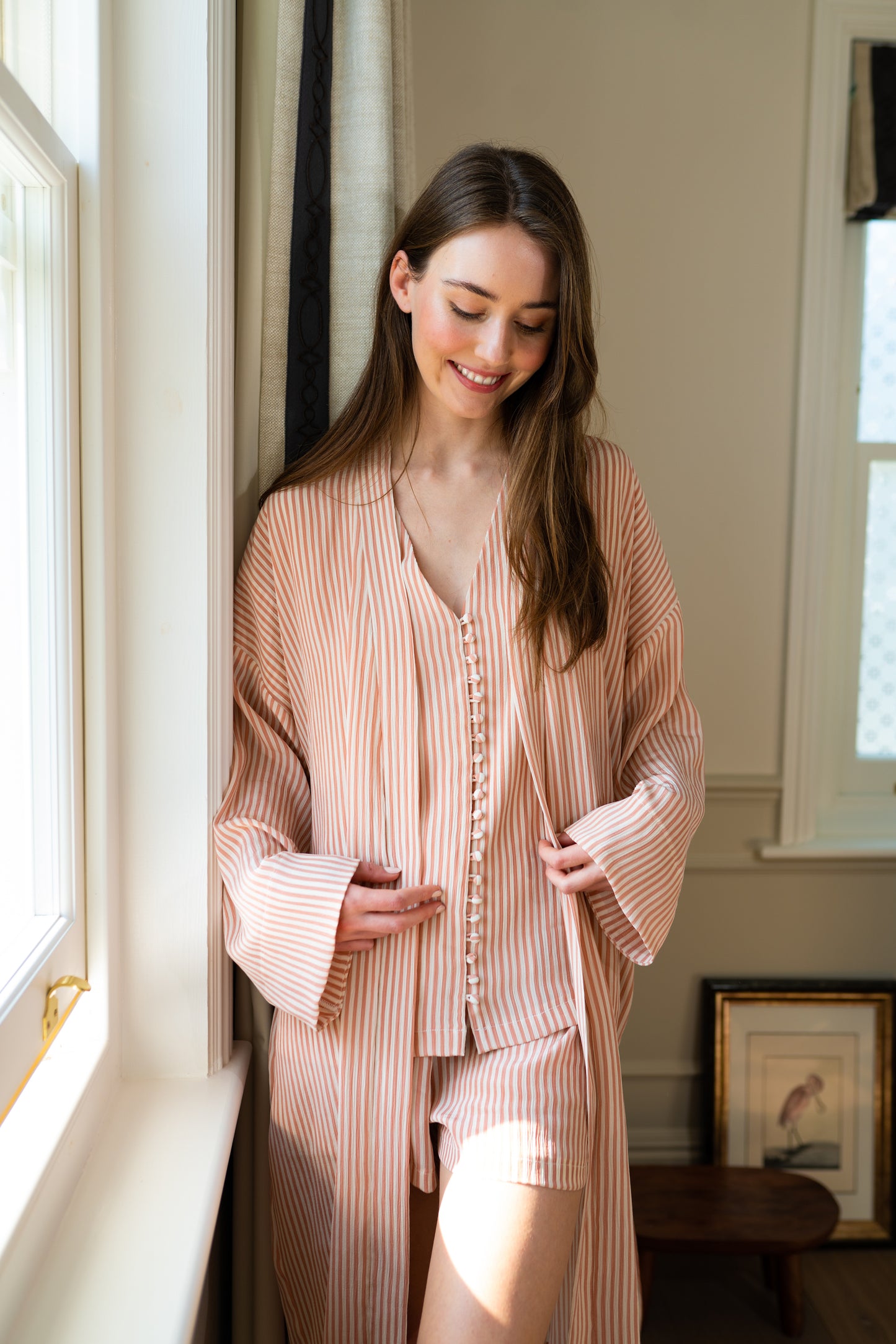TENCEL Robe - Pink Stripe