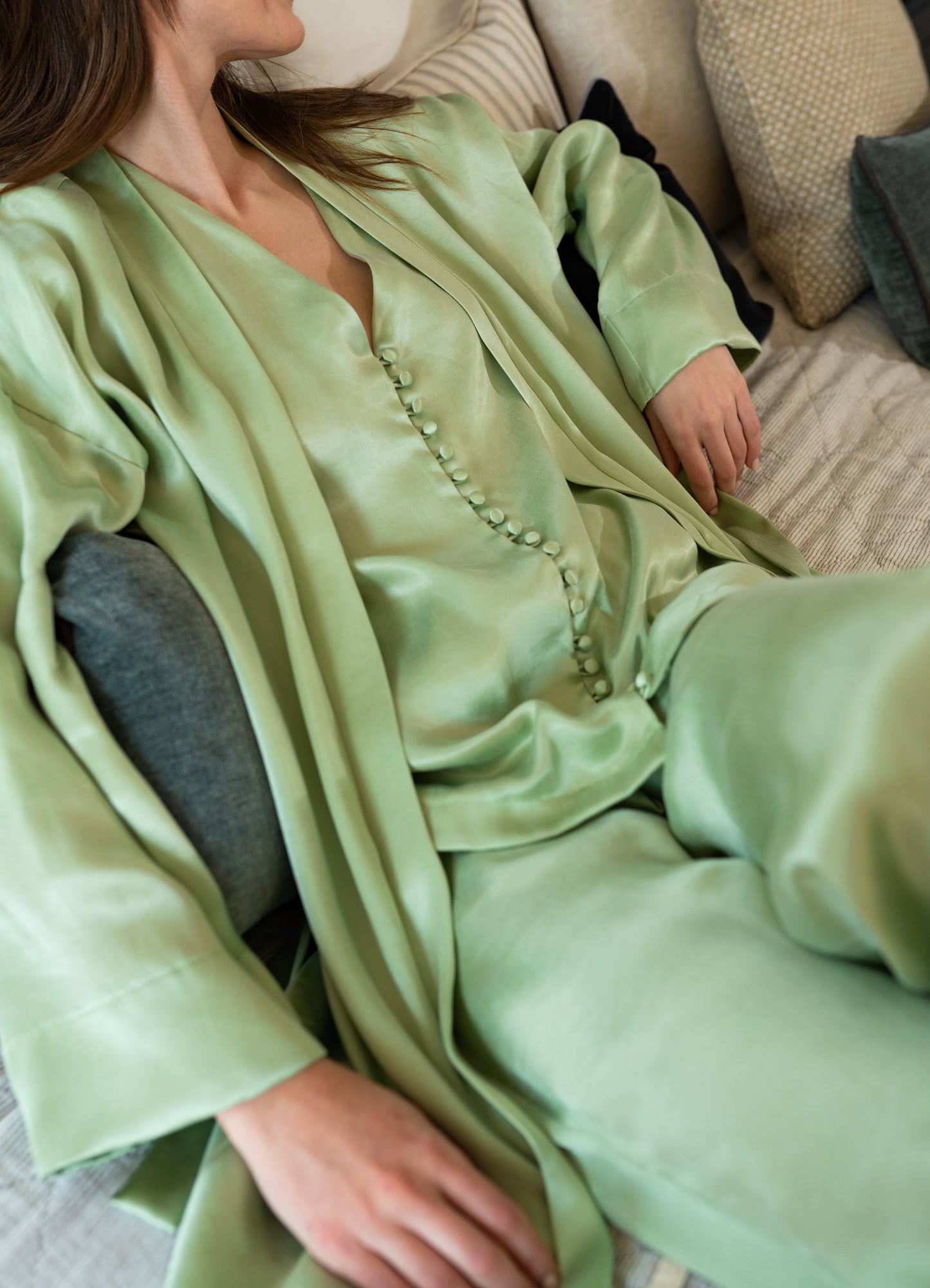 Winter Bridal Pyjama Set with Robe - Green TENCEL
