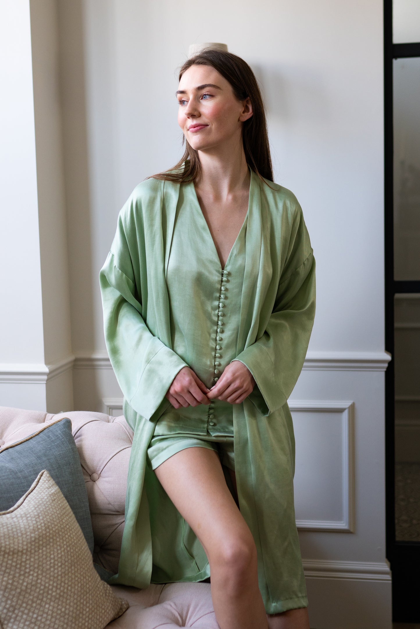 Summer Bridal Pyjama Set with Robe - Green TENCEL