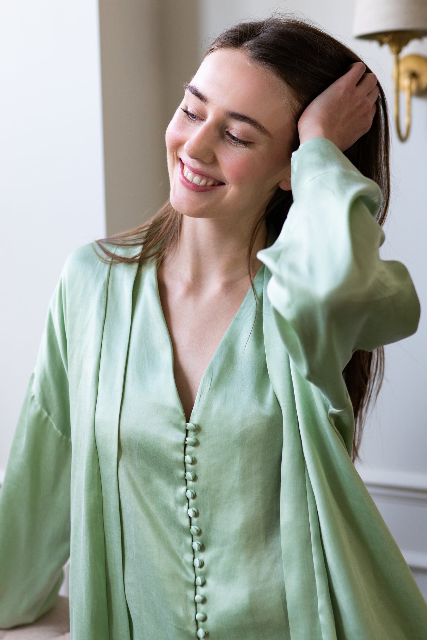 Summer Bridal Pyjama Set with Robe - Green TENCEL